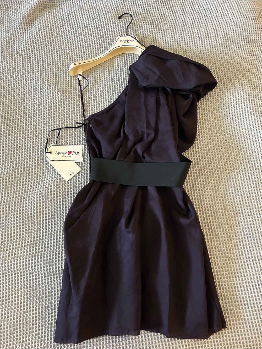 Lanvin for H&M One-Shoulder Dark Purple Cocktail Dress with Black Waistband